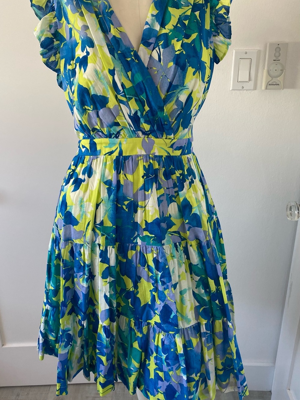Taylor Blue and Lime Floral V-Neck Midi Dress